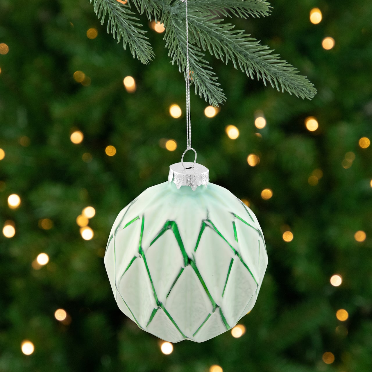 Harlequin Christmas Glass Ball Ornaments - 4" (100mm) - Mint Green - 4ct